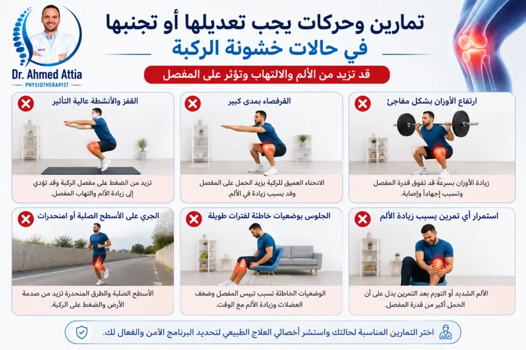 تمارين وحركات يجب تعديلها أو تجنبها مع خشونة الركبة