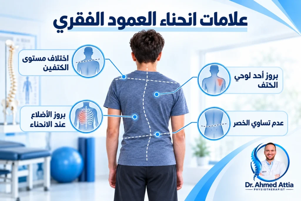 انحناء العمود الفقري: الأعراض والدرجات وطرق العلاج علامات انحناء العمود الفقري واختلاف مستوى الكتفين والخصر